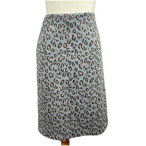Nine West Leopard Pencil Skirt Size Large Gray Orange Animal Print Elastic Waist